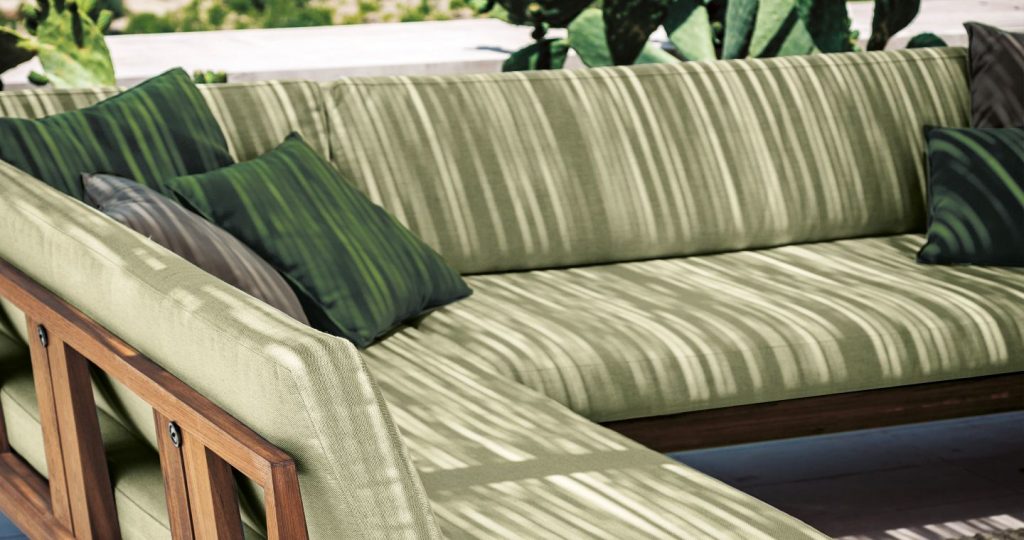 Close up of Teka Modular Sofa left side portion in green