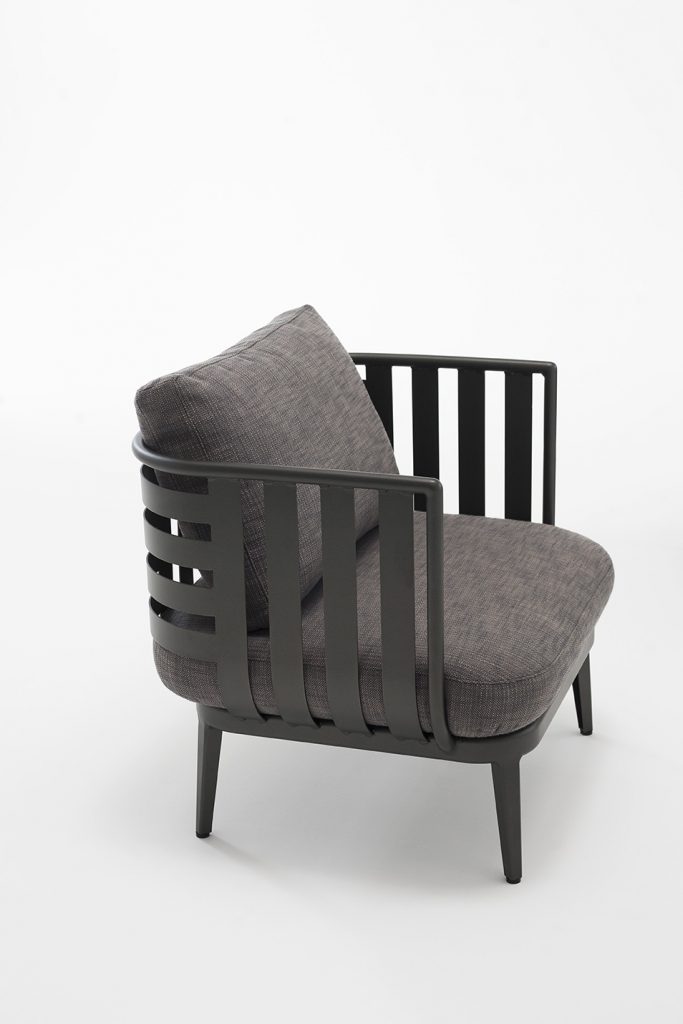 Thea One Sofa in a dark grey frame with a dark grey colored cushion