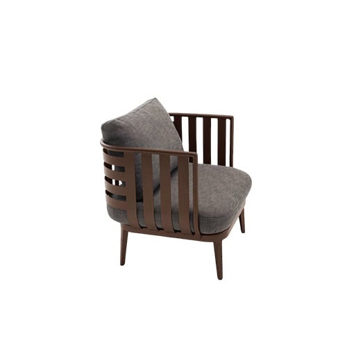 Rod Thea Sofa Outdoor offers a sturdy brown slatted frame with plush grey cushions, bringing a refined and contemporary touch to outdoor lounging.