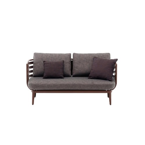 Rod Thea Sofa Outdoor combines a sleek wooden frame with deep grey cushions, bringing modern comfort and style to any outdoor living space.