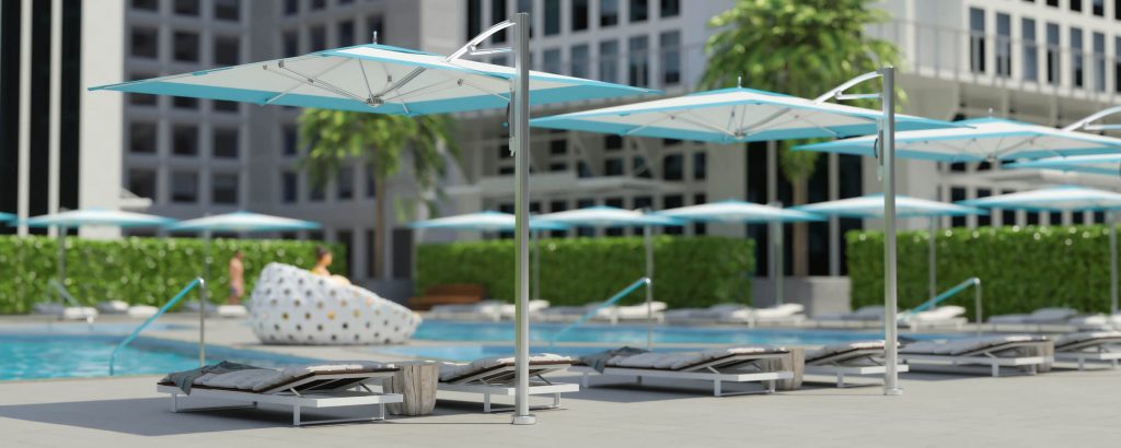 Three Ocean Master M One Cantilever canopy behind a pool