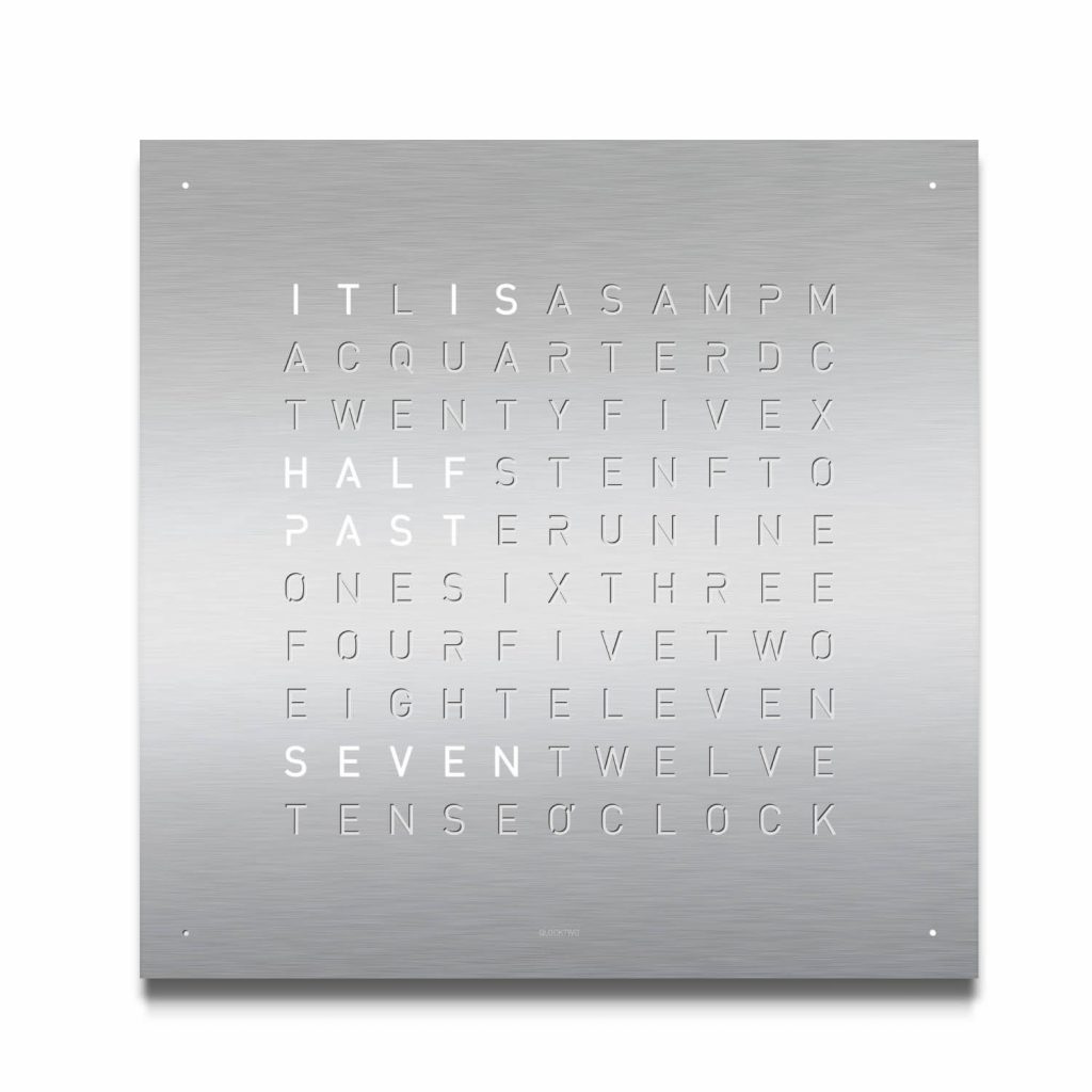 QLOCKTWO One Hundred Eighty in silver in front of a white background