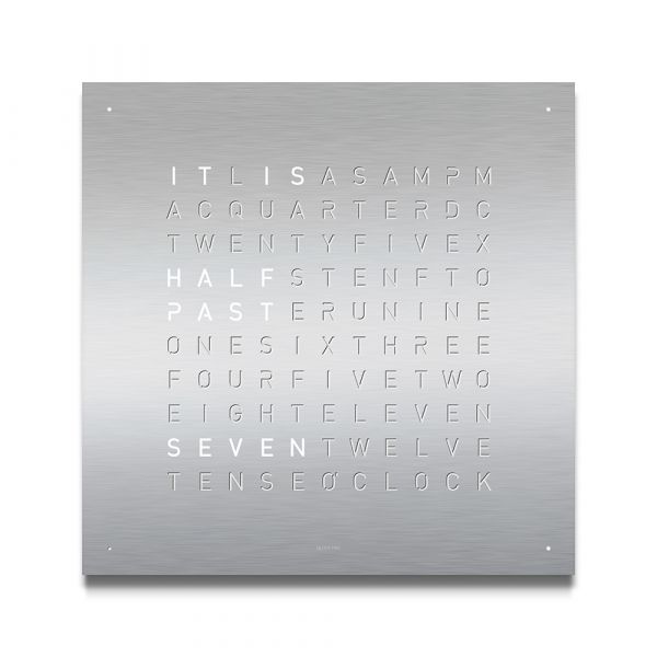 QLOCKTWO Large in silver in front of a white background