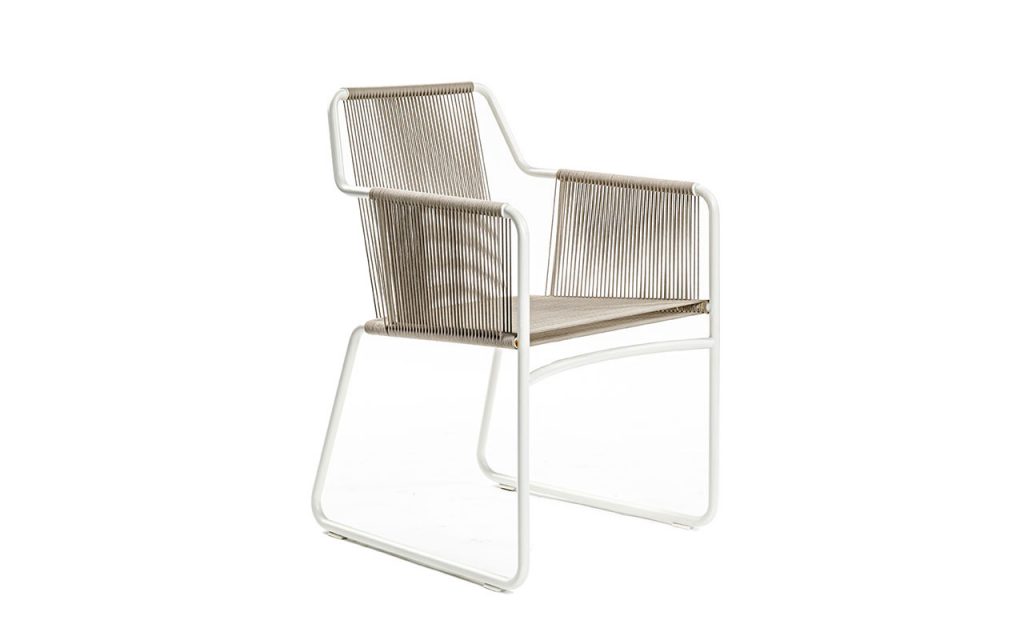 Angled view of Harp Three Hundred Fifty Nine outdoor armchair in front of a white background