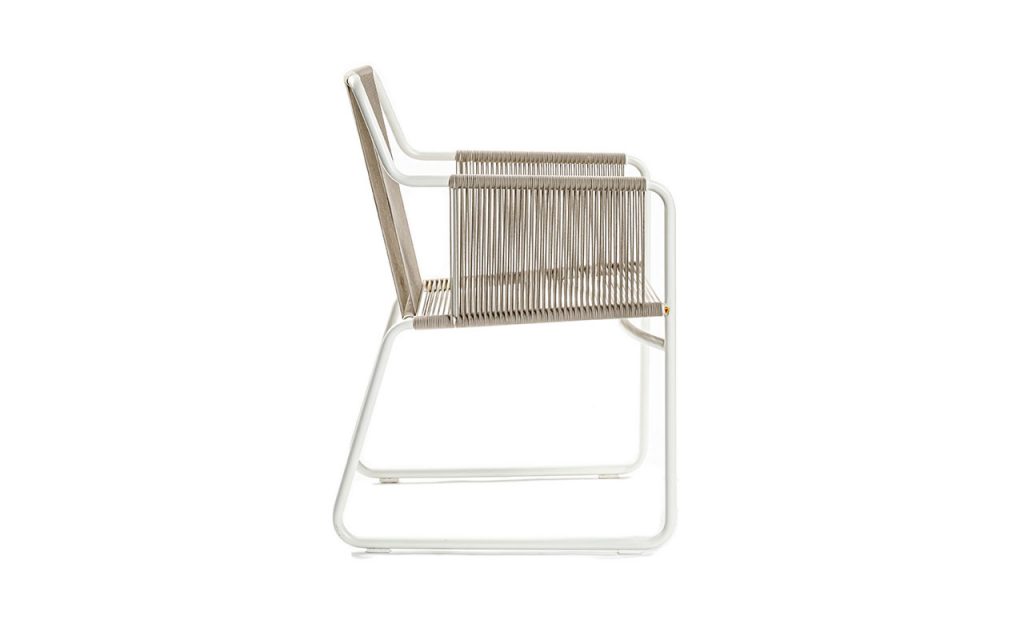 Side view of Harp Three Hundred Fifty Nine outdoor armchair in front of a white background