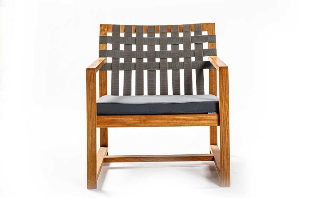 Frontal view of Network One Hundred Sixty Eight outdoor armchair in front of a white background