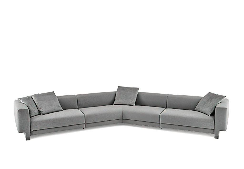Grey colored Elissa Sectional in front of a white background