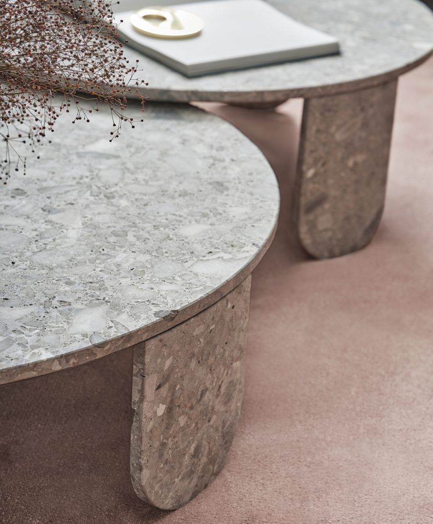 Close up of Clemo round marble table sides