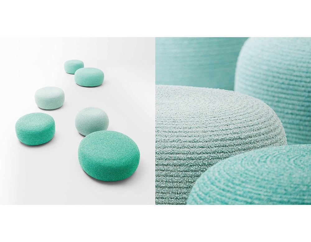 This piece brings playful versatility with its soft circular shape and fresh aqua tones. Its textured weave offers both comfort and style, making it a perfect addition for relaxed lounging in modern outdoor spaces.