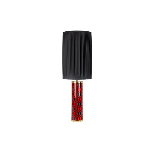 Losanghe Cylindrical Lamp with black lamp shade in front of a white background