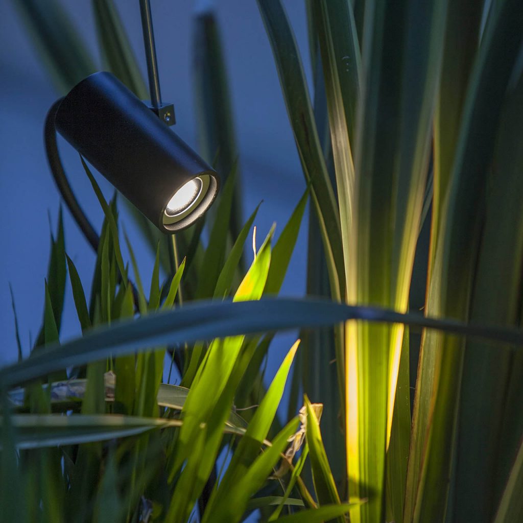 Grillo outdoor lamp illuminating some plants
