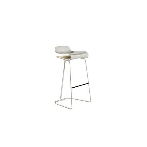 Angled view of BCN counter height barstool in front of a white background