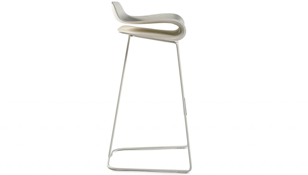 Side view of BCN counter height barstool in front of a white background