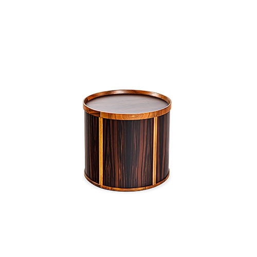 Drum side table in front of a white background
