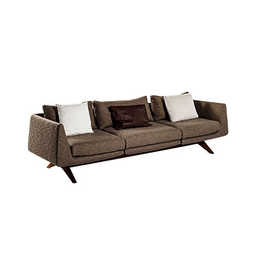 Angled view of Hepburn three seat modular sofa in front of a white background