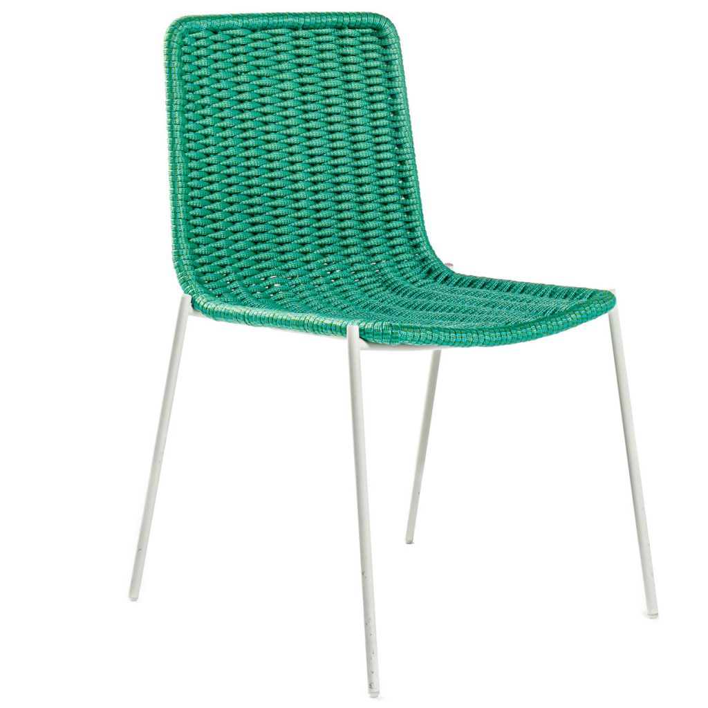 Angled view of Kiti outdoor dining chair in front of a white background