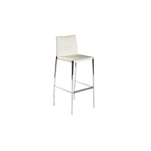 Angled frontal view of Lio barstool in white in front of a white background