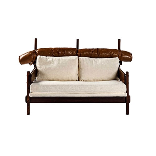 Frontal view of Sergio Rodrigues Tonico Two sofa in front of a white background