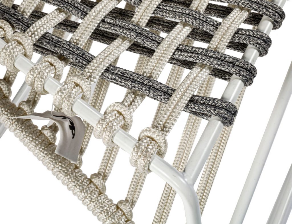 Close up of Twist low stool's tied seat in front of a white background