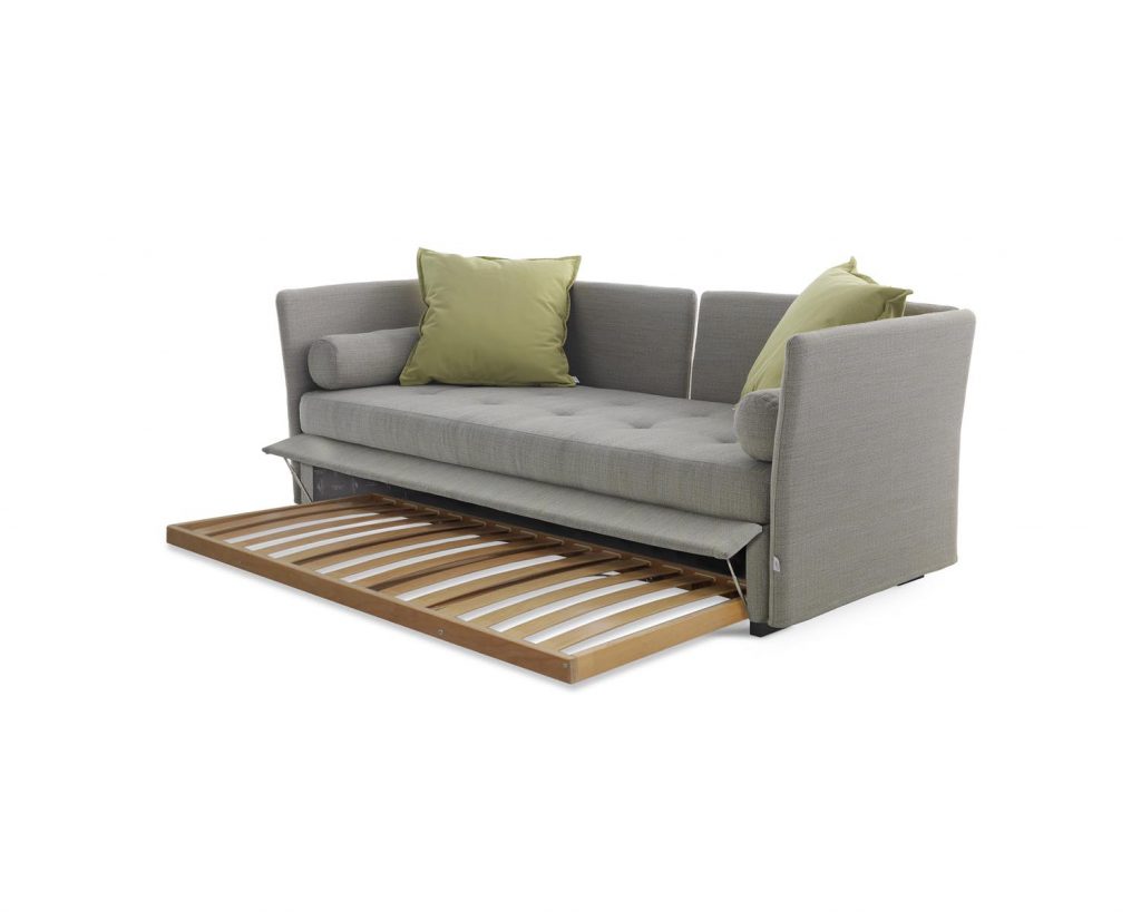 Front angled Figi in grey with bottom section opened up and couch layout