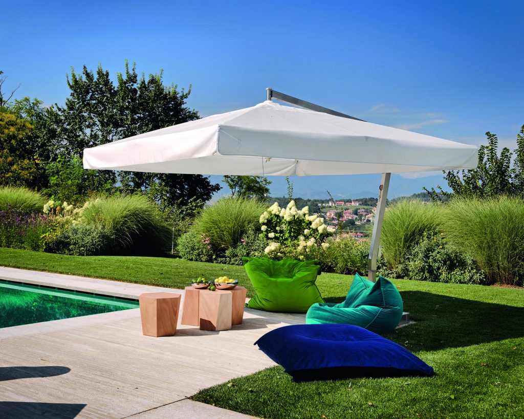 Hexagon outside next to pool