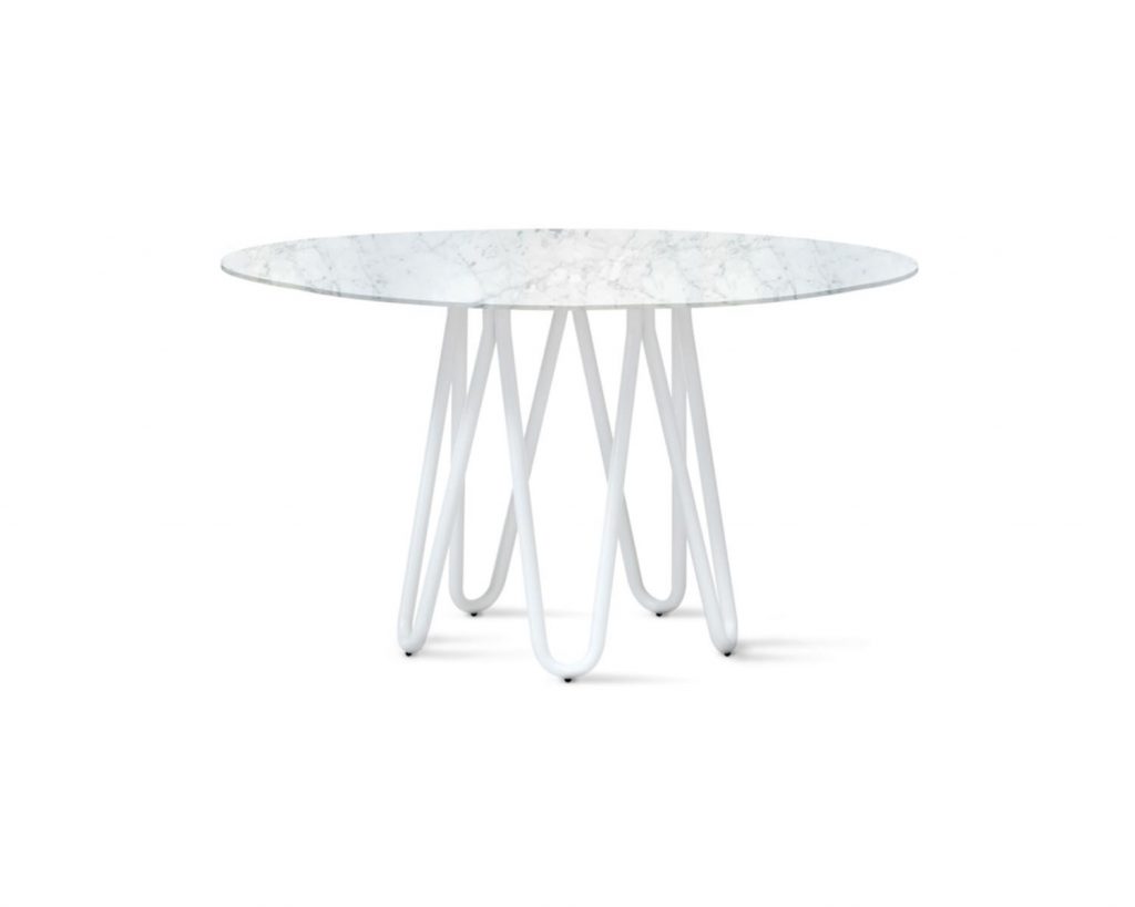 Meduse with a white marble top in front of a white background