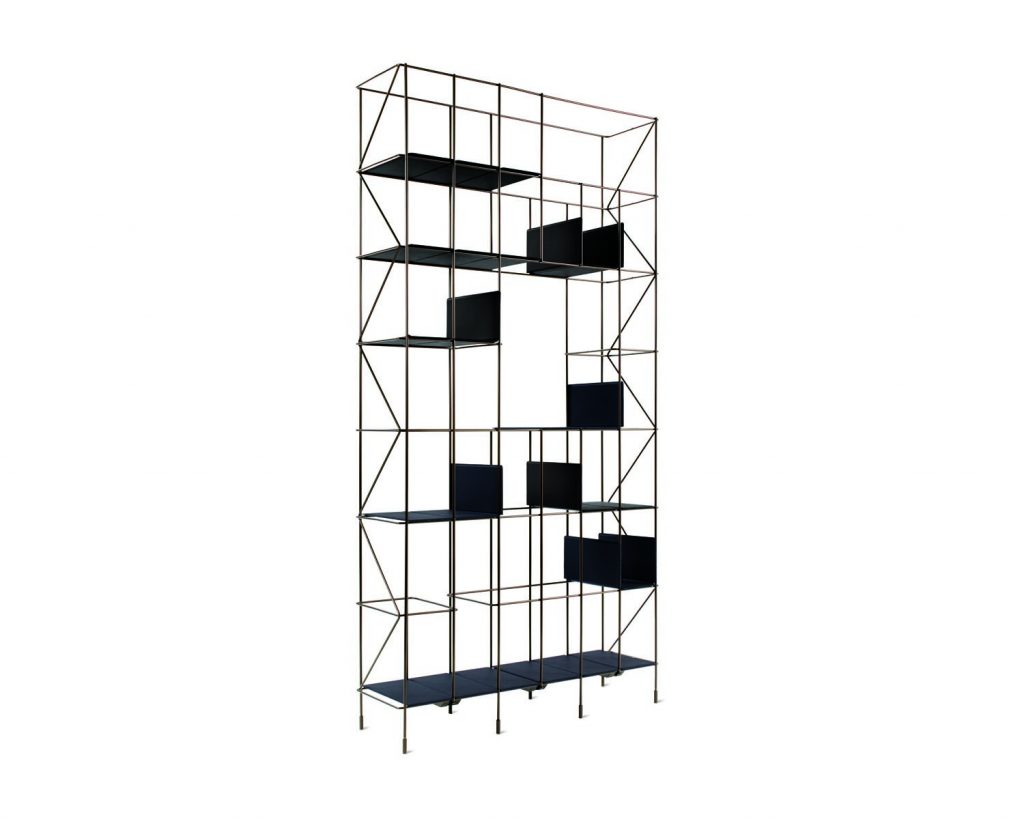 A black colored Network bookshelf angled against a white background