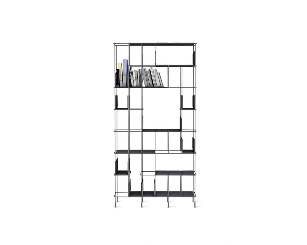 A black colored Network bookshelf front view against a white background