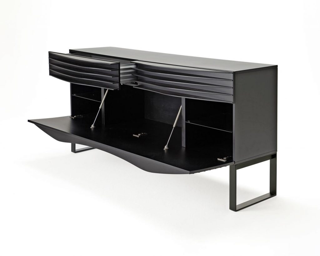 Tide in black color with opened bottom and top drawers