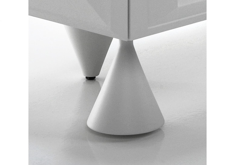 sideboard made of solid wood legs in the shape of cones in a white tone
