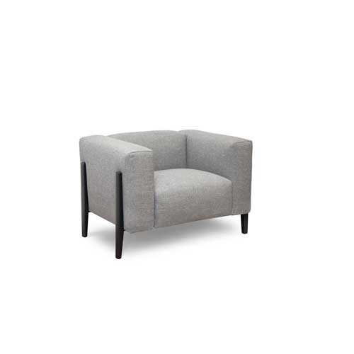 armchair made of Rovere wood base and completely upholstered in gray fabrics