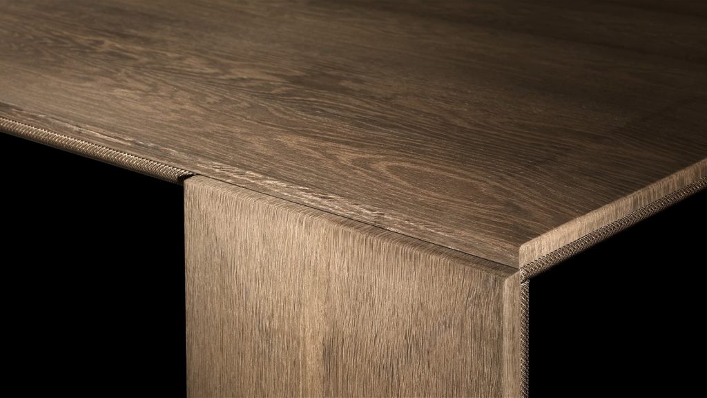 Rectangle LY Table. four rectangle legs and top in natural wood on a black background.