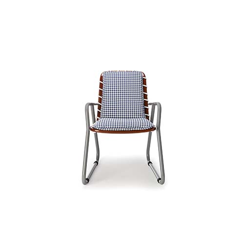 chair with intertwined blue and white ropes on a white background