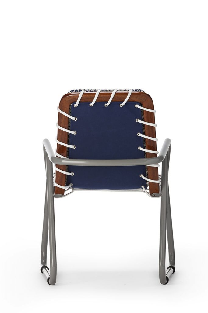 chair with rope embroidery on an aluminum base on a white background