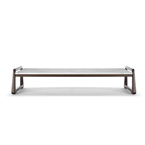 rectangular coffee table in marol and wood on a white background