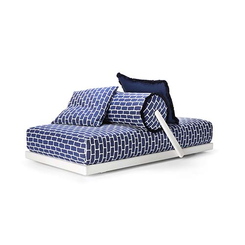 bed for two in blue and white finishes on a white background