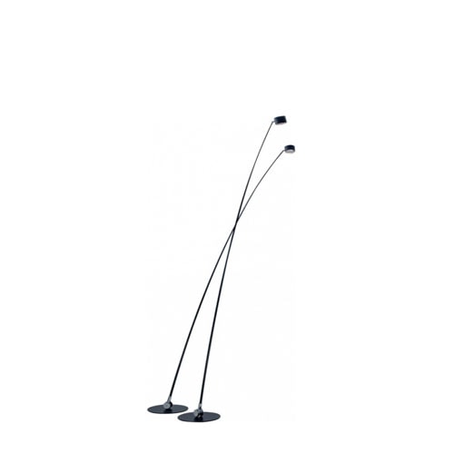 Elegant telescopic floor lamp with a matte black finish on a white background.