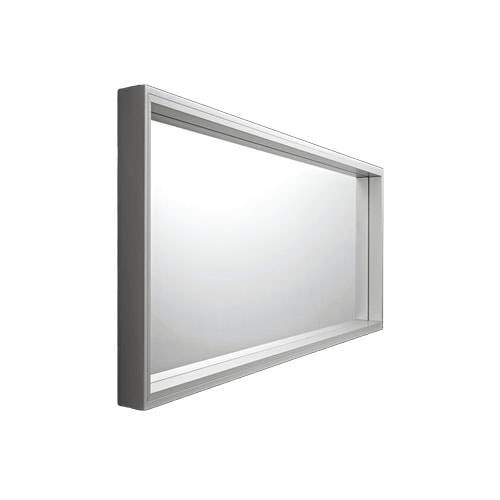 Oversized wall mirror with white anodized aluminum frame on a white background.
