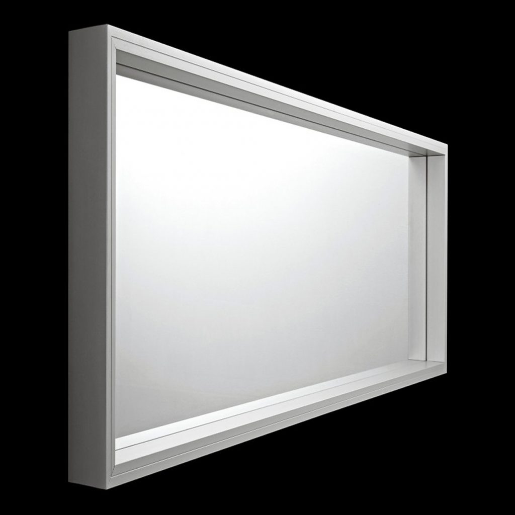 Extra large white mirror with elegant aluminum frame on a black background.