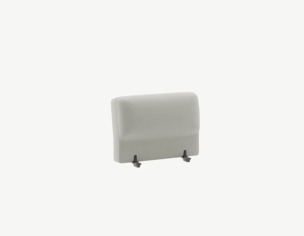 A light grey upholstered backrest module with rounded edges and dark mounting brackets at the base.