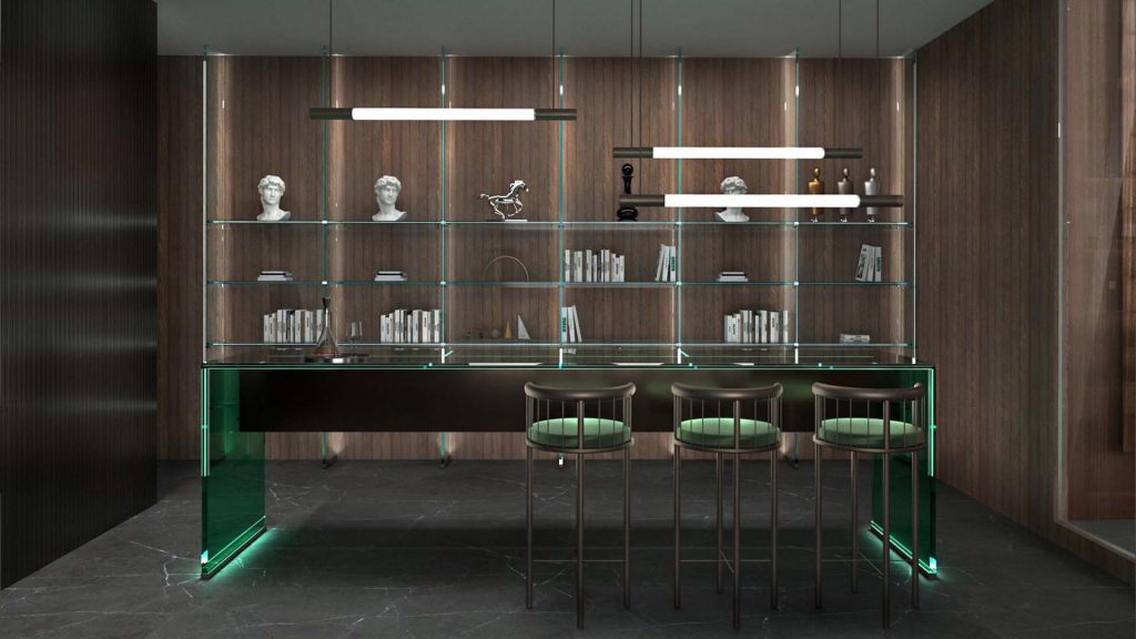 Elegant high bar table in emerald glass.