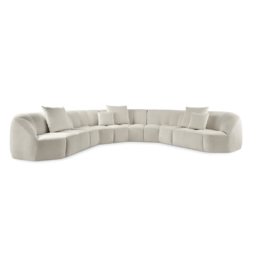 sofa covered in white leather with a wooden base and polyurethane foam on a white background