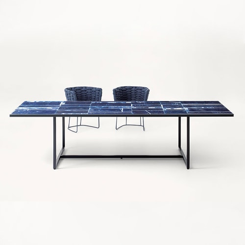 Transform your outdoor space with this stunning large blue tiled table.
