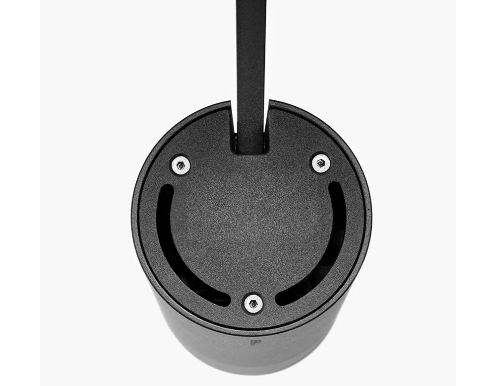 lamp with spotlight made of black metal structure in a white background