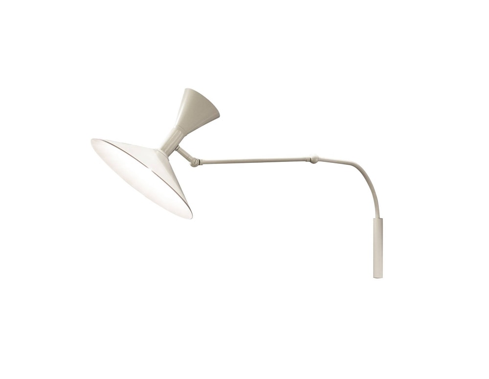 arm lamp made of white metal with lighting in a white background
