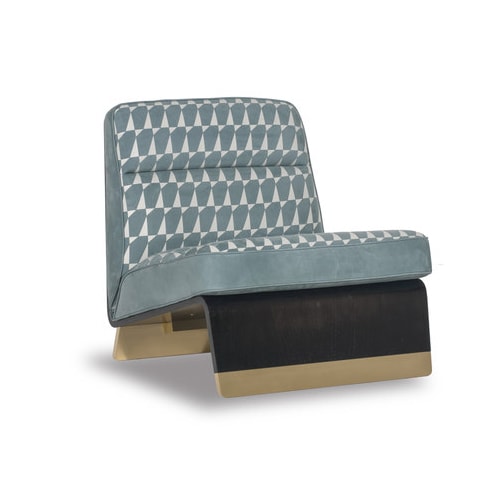 armchair made of metal wood and upholstered in blue leather