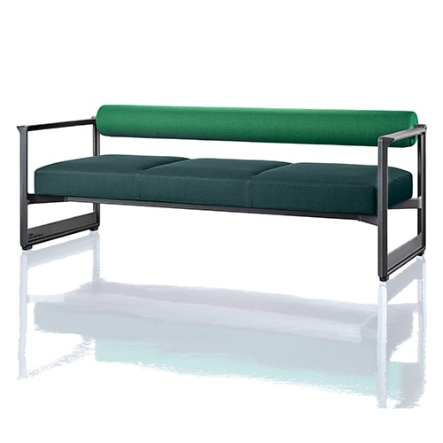 2-seater sofa with extendable cover made with a metal base and fabric in different shades of green