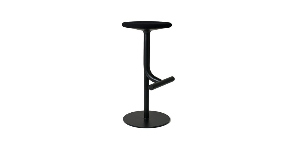 swivel and adjustable bar stool made of painted steel in a polyester powder tone in a white background