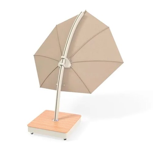 Octagon-shaped umbrella made of aluminum and light beige fabric