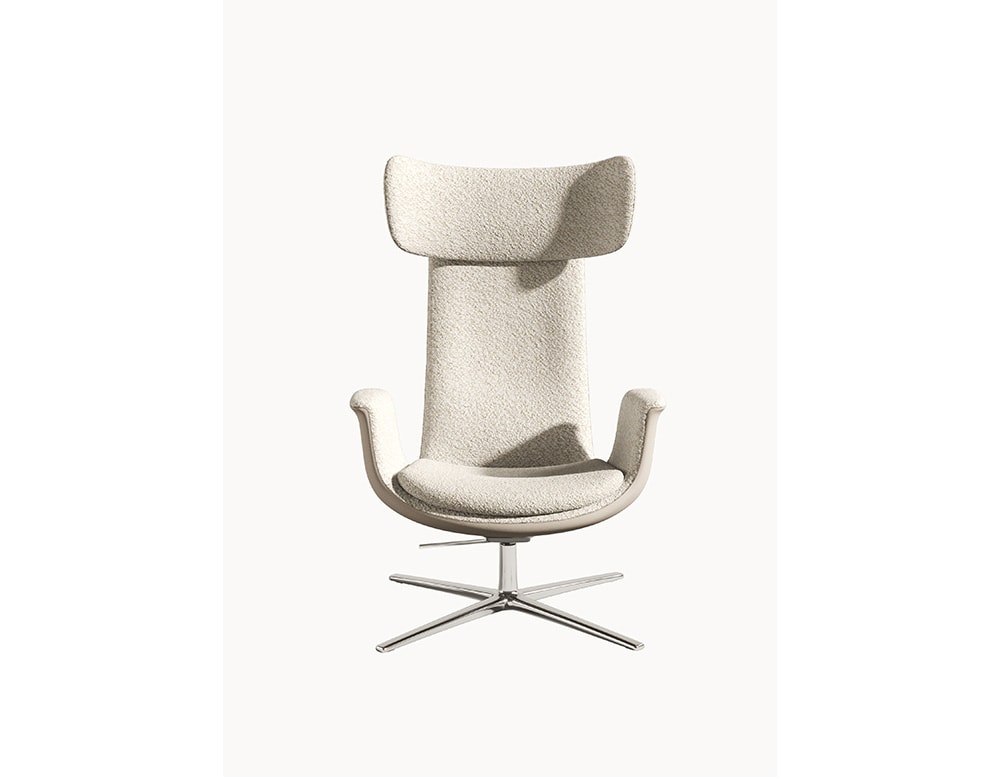 armchair with aluminum base and upholstered in white leather and outstanding imperfect finishes